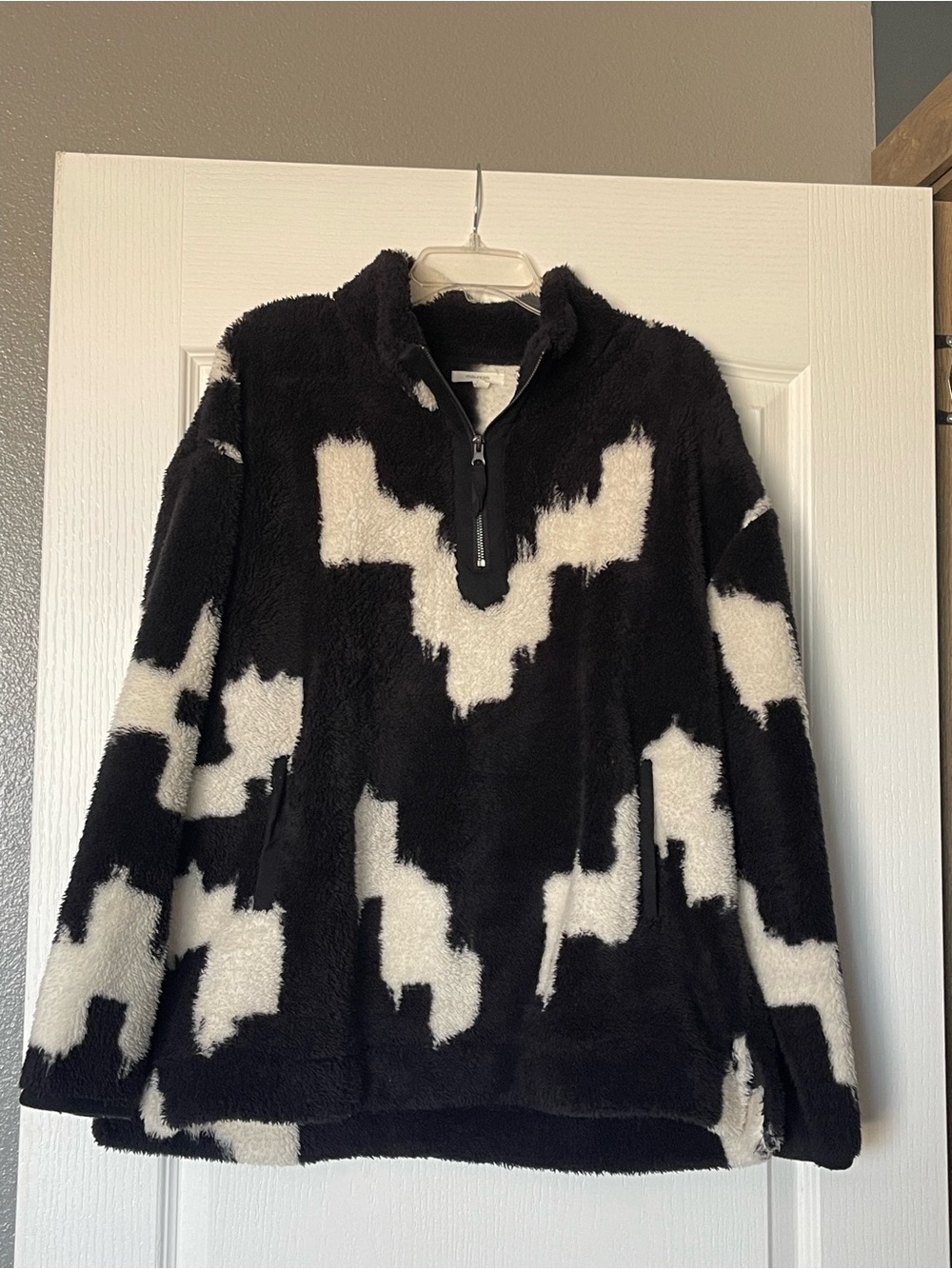 Maurices Black and White Plush Quarter-Zip Women's Sweater